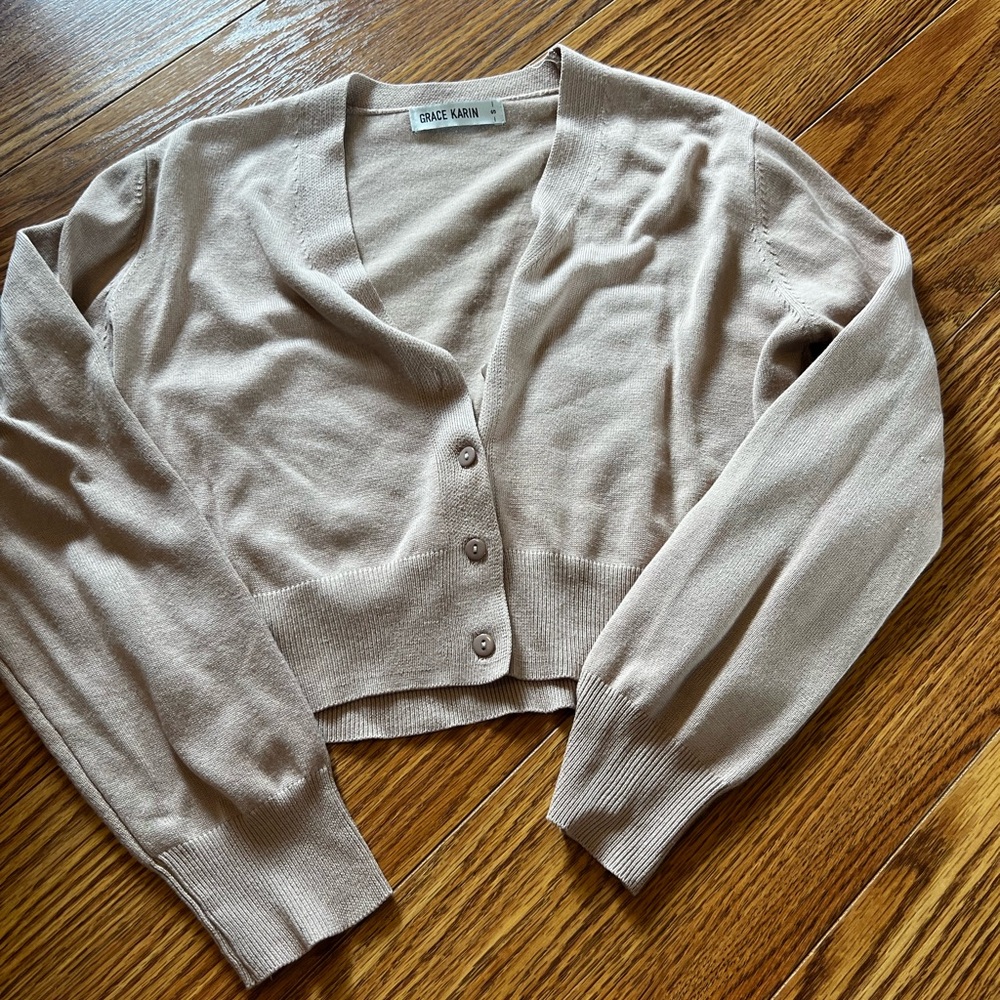 Grace Karin Women's Beige Button-Up Cardigan